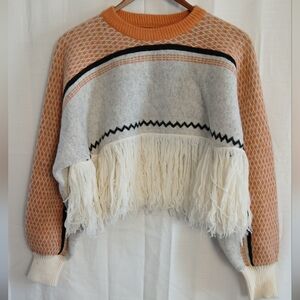 Cider Orange and White Fringed Sweater